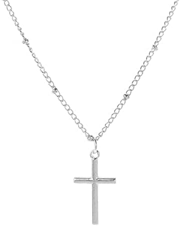 Cross Necklace for Women Girls 925 Silver Necklace Women, Gold Cross Necklaces Ladies Silver Christian Baptism Religious Jewellry Gifts Tiny Choker Gold for Women Gold Jewelry Gifts for Women Girls