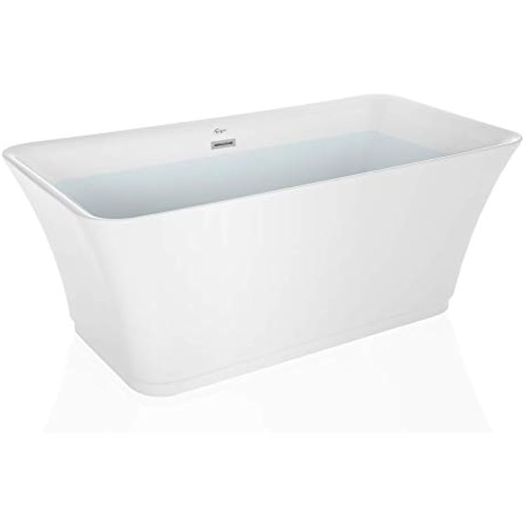 Empava 59 Luxury Freestanding Acrylic Soaking SPA Tub Modern Stand Alone Bathtubs with Custom Contemporary Design , 59 Inch, White