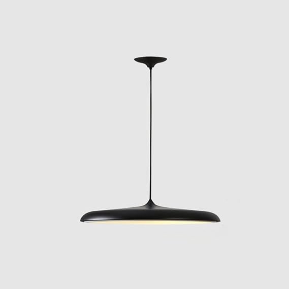 LITFAD Modern LED Hanging Light Fixtures Round Plate Pendant Lights Metal 1 Light Pendant Lamp with Adjustable Cord for Bedroom Dining Room Restaurant - Black 110V-120V 16" Third Gear Dimming