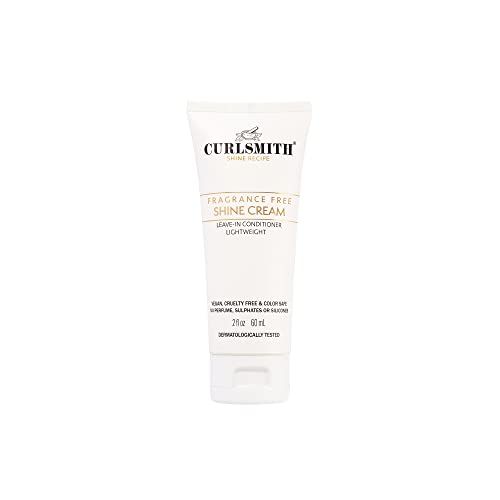 CURLSMITH - Shine Cream, Leave-In Conditioner, Moisturising, Sensitive, Fragrance Free for All Curl and Hair Types, Vegan 2 fl oz Travel or Trial Size