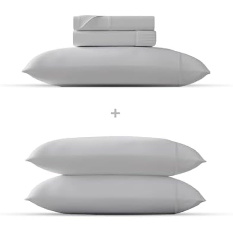 Mayfair Linen 5 Piece Bedding Bundle - 3 Piece Twin-Sized Sheet Set with an Extra Pair of Pillowcases, 600 Thread Count Egyptian Cotton Sateen WeaveSilver