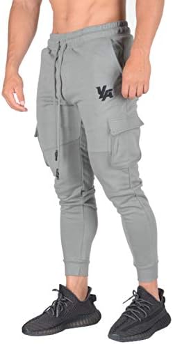 YoungLA Gym Joggers for Men | Skinny Tapered Cargo | Slim Fit Sweatpants| Workout Pants Clothes with Pockets | 203 Char M Charcoal