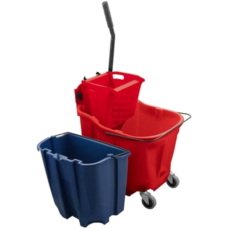 SPARTA OmniFit Mop Bucket System, Durable Mop Bucket, Side Press Wringer, and Soiled Water Insert, Floor Cleaning Essentials for Commercial and Home Use, 35 Qt Capacity, 1 Count, Red