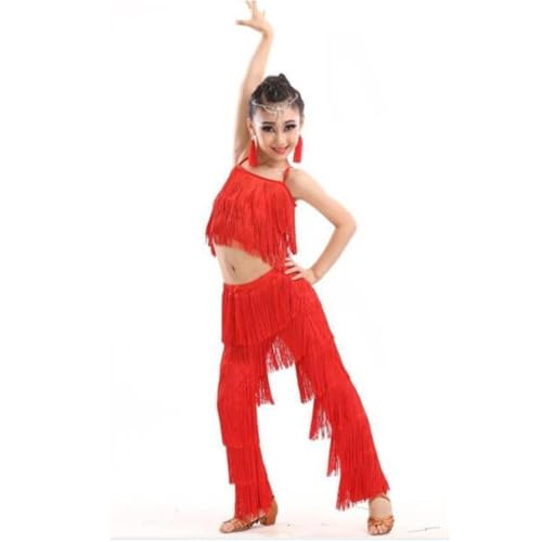 1set Latin Dance Set Ballroom Plus Size Fringe Tassel Pants And Top Solid Fringe Latin Dancing Costume For Dance and PerformanceColor-04,110cm