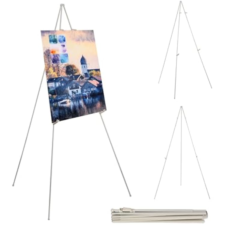 Bianyo Upgraded Display Stand with Upper Cover & Carry Bag, BlackWhite Steel, 5 lb Capacity, Adjustable & Portable for IndoorOutdoor Canvas, Posters & Boards White, Pack of 1