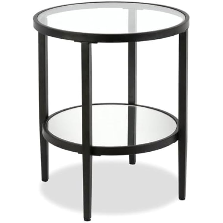 Glass Side End Table with Shelf in Blackened Bronze