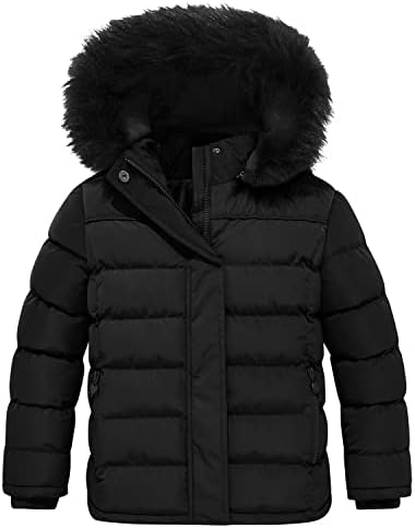FARVALUE Girls Winter Coats Thicken Fleece Lined Padded Hooded Puffer Jacket Coat for Girls