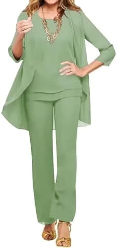 Chiffon Mother of The Bride Pant Suits Petite 3 Pieces Formal Outfit Sets for Women Evening Party