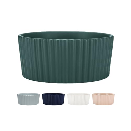 Waggo Ripple Ceramic Dog Bowl for Medium and Large Breeds - Modern with Matte Finish, Heavyweight Durable Pet Food and Water Dish Crock, Dishwasher Safe Large, Teal