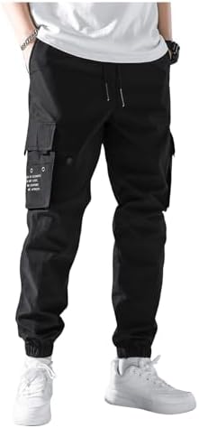 OYOANGLE Mens Casual Cargo Joggers Track Jogging Drawstring Waist Jogger Trousers Sweatpants with Pocket