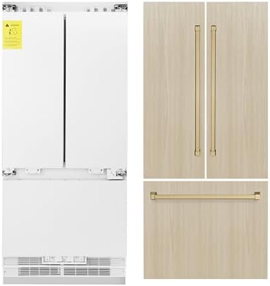 ZLINE Autograph Edition 36 Inches 19.6 Cubic Feet French Door Built-In Bottom Freezer Refrigerator with Water Dispenser and Ice Maker with Polished Gold Accents RBIVZ-36-G