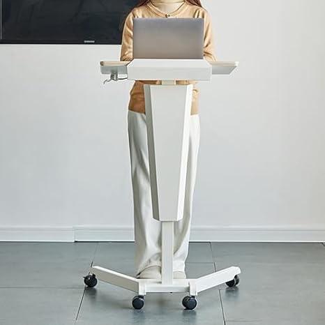Mobile Lectern Multi-purpose Podium, Height Adjustable Lecture Podium Stand, Standing Laptop Desk for Restaurants, Churches, Seminars and Schools(Yellow)