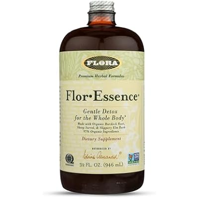 Flora Flor Essence Liquid Tea Blend 32oz LARGE - Gentle Detox Cleanse with Burdock Root, Slippery Elm, Kelp, Thistle - Premium Organic Ingredients