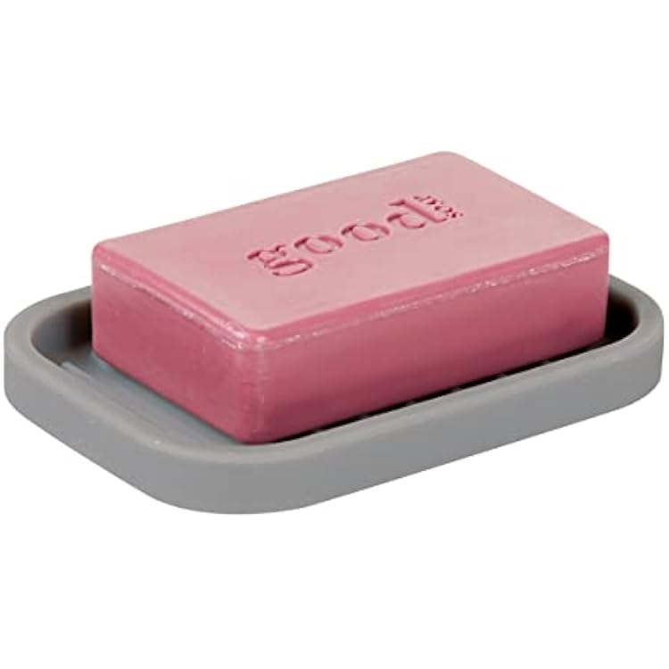 iDesign Silicone Soap Dish, Soap Saver, and Kitchen Sponge Holder, The Lineo Collection Rectangular, 5 x 3.5 x 5, Gray