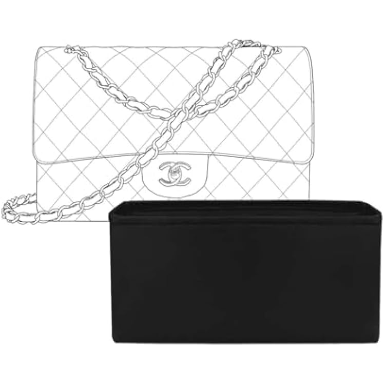 Purse Organizer Insert for Chanel CF Large Bags,Black,Luxury Bags Storage with Silk, Lightweight Shaper for Daily Use, Pockets Large Capacity.
