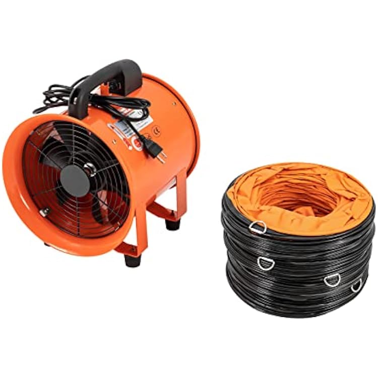Portable Utility Blower Fan, 10 Inches, 320W 1518 CFM High Velocity Ventilator w 32.8 ft10 m Duct Hose, Portable Ventilation Fan, Industrial Ventilator for Exhausting at Home and Job Site
