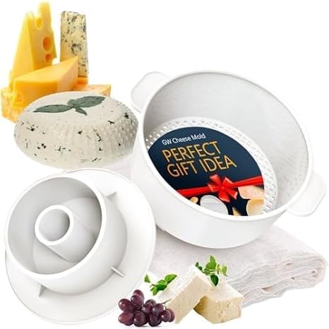 Grand Way Cheese Mold with a Follower and Cheesecloth Cheese Making Kit Cheesemaking Supplies Cheese Set for Press Reusable Cheesecloth 100% Cotton Cloth for Straining Paneer Maker