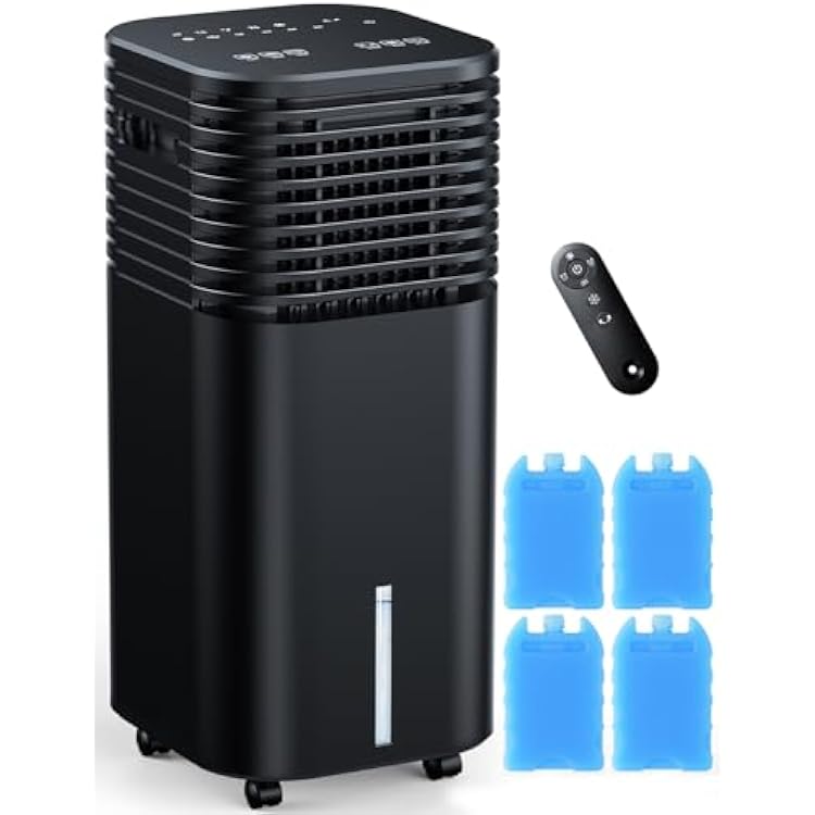 4-IN-1 Portable Air Conditioners, Evaporative Air Cooler w4 Modes & 3 Speeds, 15H Timer for Smart Auto-off, 2-Gal Tank for 20H Cooling,17FT Remote,No Hose Needed,120Oscillating Swamp Cooler