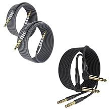 Elebase 1/4 Inch TRS Instrument Guitar Cable 10ft 2Pack Right-Angled to Straight 6.35mm Male Jack Stereo Audio Cord 10ft 2Pack for Electric Guitar,Bass,Keyboard,Mixer,Amplifier,Speaker