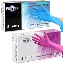 FINITEX Nitrile Disposable Gloves-Blue, 3.5mil, 200PCS S and Rose Red, 3.5mil, 100pcs S