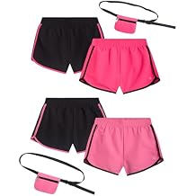 dELiA*s Girls Athletic Shorts - 4 Pack Performance Gym Shorts for Outdoor Activities with Fanny Pack - Size Up for Better Fit