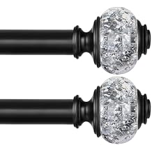2 Pack Black Curtain Rods, 1 Inch Telescoping Drapery Rod 28 to 48 inch (2.3 to 4 ft), USFOOK Curtain Rods for Windows, Silver Translucent Finials