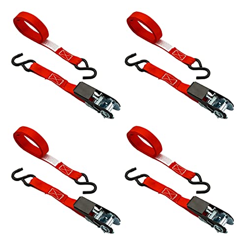 TOPSKY Ratchet Tie Down Straps, 1 in x 10 ft Securing Straps, 900lb Break Strength, Red4 Pack, RTD2004