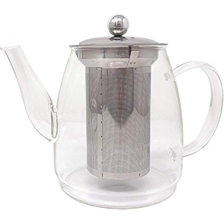 Borosilicate Glass Teapot with Removable Stainless Steel Infuser, 4 Cups 900ML Kettle, Blooming and Loose Leaf Tea Maker - Stove Top Safe