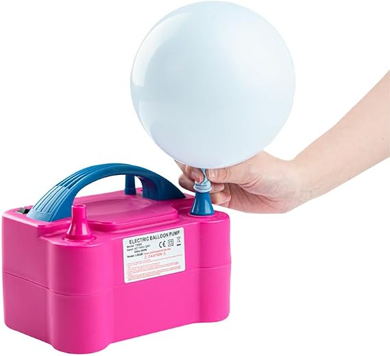 Restaurantware-Balloonify 600W Electric Air Pump, 1 Portable Balloon Inflator - Dual Modes, Two Nozzle Sizes, Pink & Blue Plastic Air Pump For Balloons, 110V powerchord, Double Inflation Design