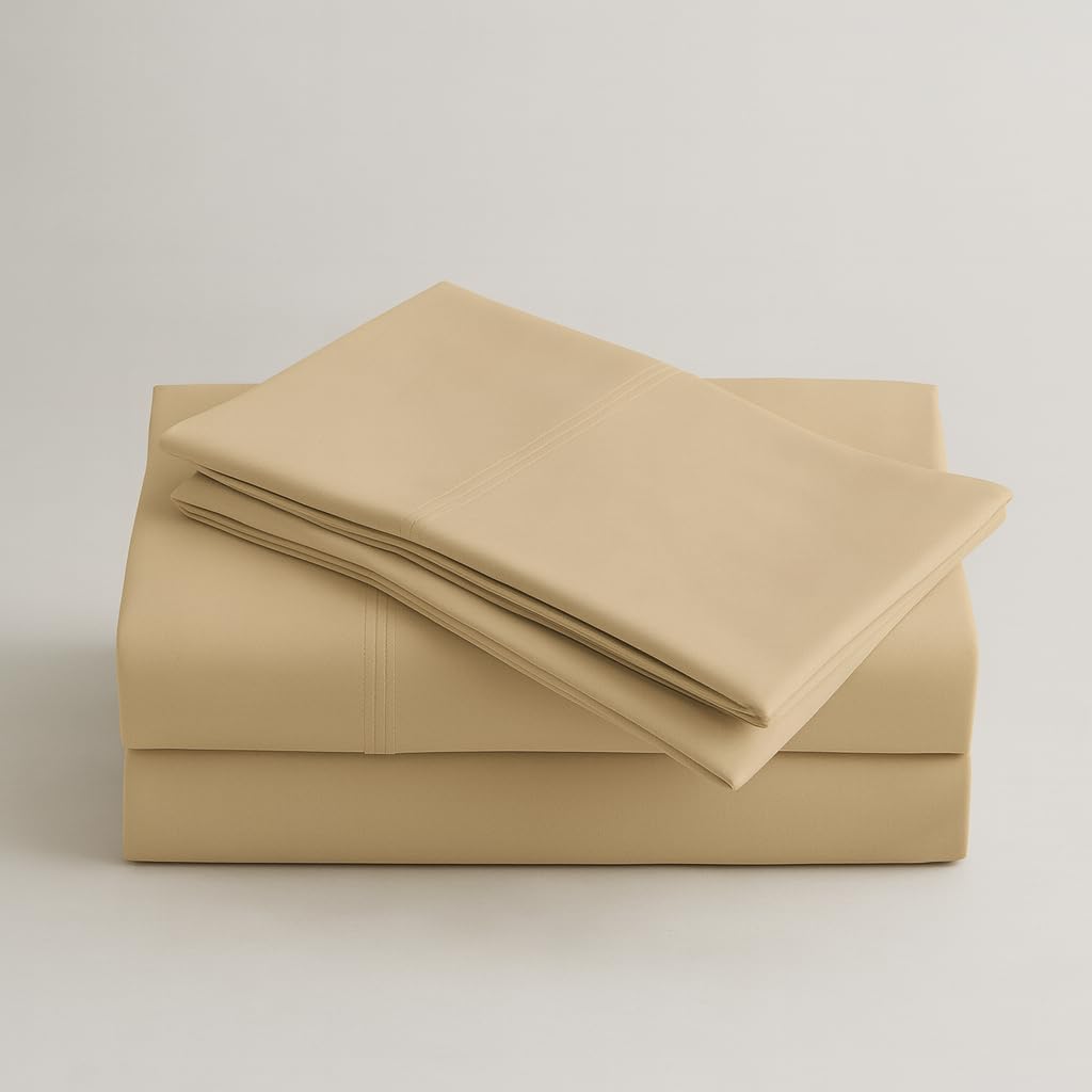 Peru Pima 600 Thread Count Thermoregulating Sateen Queen Sheet Set - 100% Peruvian Pima Cotton, 4 Piece Flat, Fitted, 2 Pillowcases - Cooling, Crisp, Deep Pocket, Hotel Quality Bedding - Latte