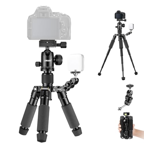 EMART Mini Tripod with Magic Arm, Aluminum Alloy 2052cm Portble Small Tripod Features 360 Ball Head & Bubble Level for iPhoneCameraDSLR, 11LB5KG Load, Ideal for Video Recording.