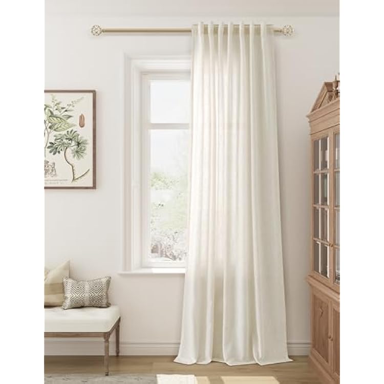 Guken Natural Cream Linen Curtains 84 inches Long for Living Room Bedroom 1 Panel Back Tab Privacy Semi Sheer Boho Farmhouse Light Filtering Window Curtain 84 Inch Length Ivory Off White Linen Drape