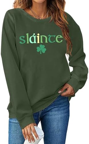 St. Patricks Day Sweatshirt Women Shamrock Heart Shirts Irish Gift Crewneck Casual Loose Fit Tops