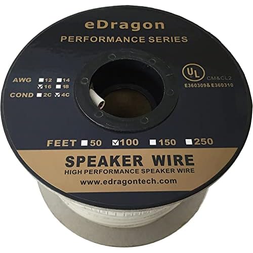 100 Feet 16AWG CL2 Rated 4-Conductor Loud Speaker Cable for In-Wall Installation