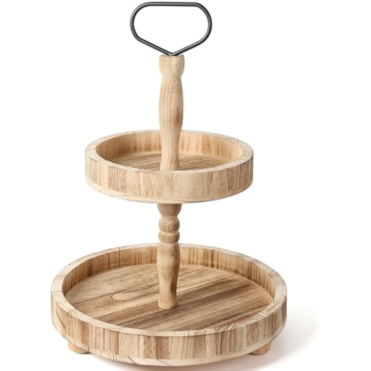Horse Rustic Wooden Tiered Tray, 18.5x12.5 2 Tier Farmhouse Decor Cupcake Stand, Round Serving Tray for Home Kitchen Shelf Dinning Table Seasonal & Independence Day,Halloween,Christmas Decorations