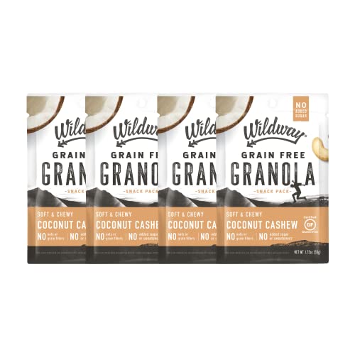 Wildway Keto Granola Snack Packs| Coconut Cashew | Grain-Free Certified Gluten-Free Cereal | Vegan, Low Carb & No Sugar Added | Paleo-Friendly, Non-GMO Fruit & Nut Clusters | Nutrient-Rich | 4 Pack