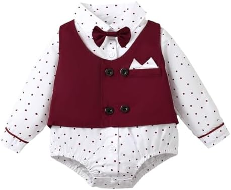 SOBOWO Infant Boys Collared Dress Shirt Vest Long Sleeve Button Up One-Piece Gentleman Romper Bodysuit Wedding Party Outfits
