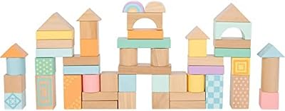 Small Foot- 50 Pastel Wooden Building Block Playset- Stacking Toys for Boys and Girls Ages 12 Months-Montessori-Perfect for Birthdays and Holidays