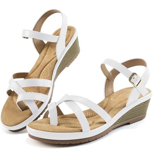 Aomigoct Dressy Womens Wedge Sandals: Comfortable Platform Work Sandals for Women 2026 - Casual Walking Wedding Shoes