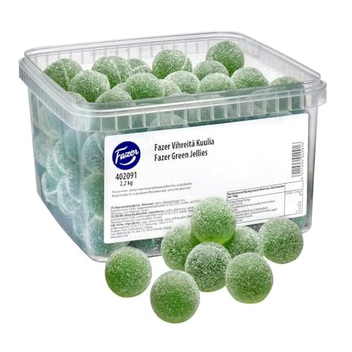 Fazer Vihreita Kuulia - Box 2,2 kg - 4.8lb -Green Jellies - Original - Finnish - Jelly Beans Pear - Bulk - Unwrapped - Candy