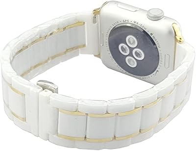 MeShow 41mm 40mm 38mm Two Tone Ceramics Stainless Steel Removable Link Strap Bracelet Watch Band with Butterfly Buckle Clasp for iWatch All Models
