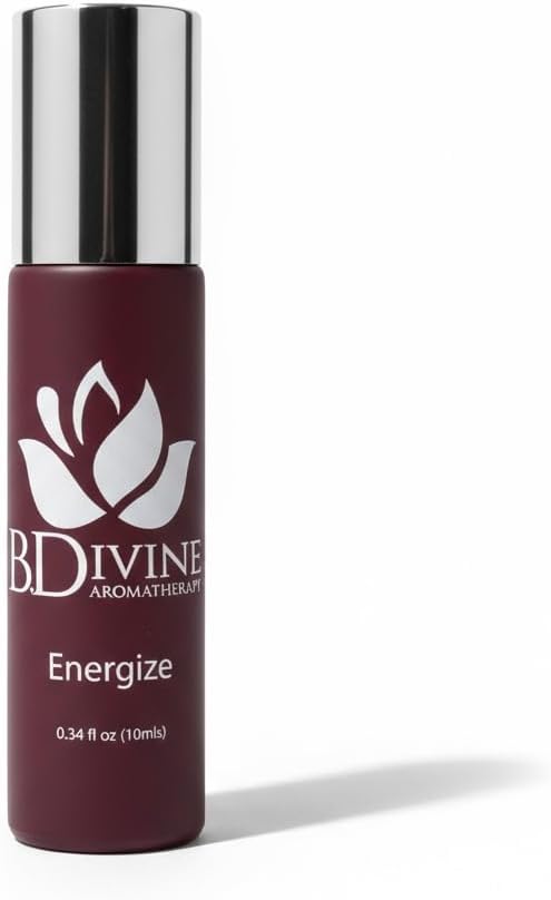 BDivine Aromatherapy Energize Essential Oil Roll-On, 0.34 fl oz, 100% Organic, Preservative Free, Cruelty Free, Natural Mood and Energy Booster