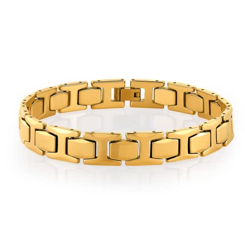 Urban Jewelry Stunning Solid Tungsten Link Bracelet for Men Polished Link, Puzzle, Ceramic Style Silver,18K Gold Plated Option