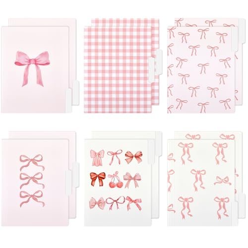 Yaomiao 12 Pcs Coquette Pink Bow File Folders, Letter Size Bowknot Plaid Decorative File Organizer with 13 Cut Tab, Cute Pretty Document Holder for Office Home Studyroom Birthday Gifts, 8.5 x 11 Inch