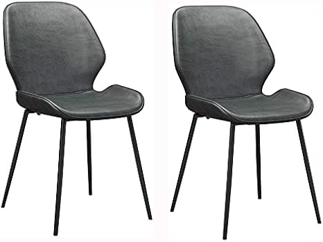 Kitchen Dining Chair Set of 2 Modern Simple PU Leather Backrest Chair with Matel Legs Kitchen Living Room Lounge Counter Chairs (Color : Black, Size : Black Leg)