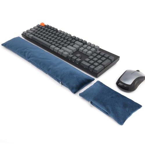 Keyboard Mouse Wrist Rest Bean Bag Set, Ergonomic Wrist Rest for Keyboard and Mouse Filled Ergo Beads, for Laptop, Desktop Computer Dark Blue