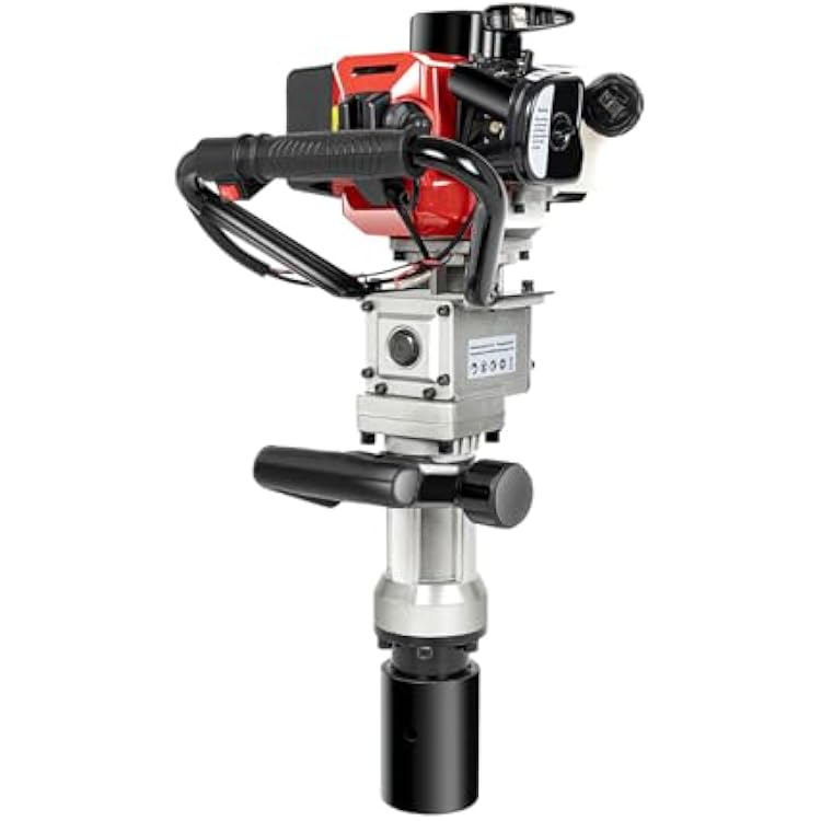 32.7CC Gas Powered Pile Driver, 2 Stroke T Post Driver Hammer Drills, Heavy Duty Fence Push Pile Driving Machine, Portable Gas Piledriver for Farm Fences