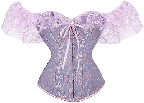 Chloefairy Sexy Womens Floral Lace Corset Off Shoulder Bustier Fishbone Overbust Corset Bodyshaper Lingerie Top