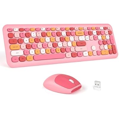 Wireless Keyboard and Mouse Combo - MOFII Pink Full-Sized Plug and Play Colorful Keyboard - Silence Keycap Keyboards with USB-A 2.4G Receiver, for Laptop, Windows, PC, Desktop