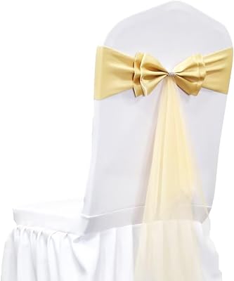 Champagne Stretch Spandex Chair Sashes Bands Polyester Chair Sash for Wedding Ceremony Banquet Party Chairs Covers Elastic Bows Decorations Champagne 100 Pcs